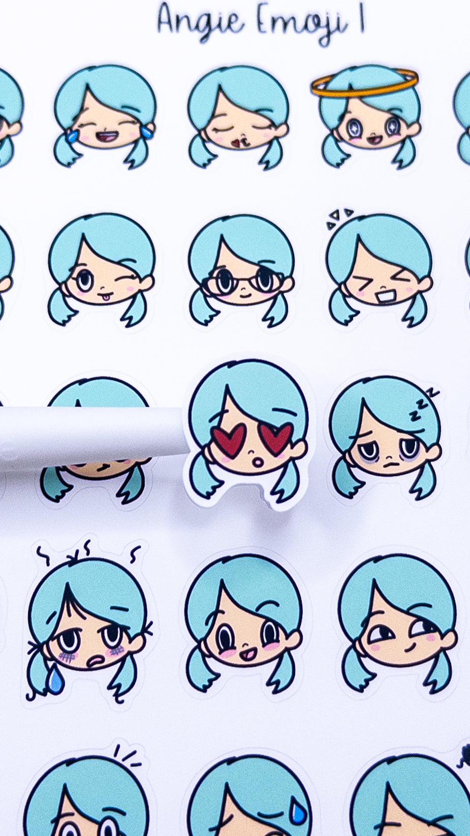 Angie Emoji Mood Emoti Planner Sticker Sheet Bujo Cute Kawaii Girl