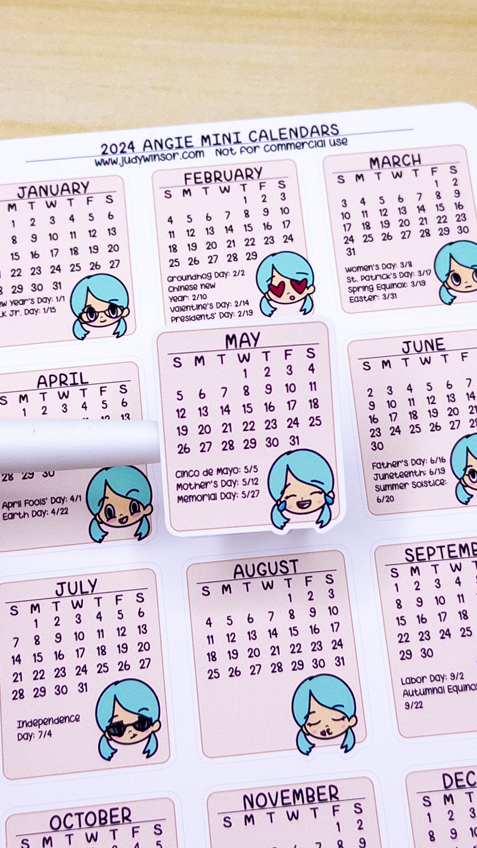 2024 Calendars Mini Planner Sticker Sheet Angie Bujo January February March April May June July August September October November December