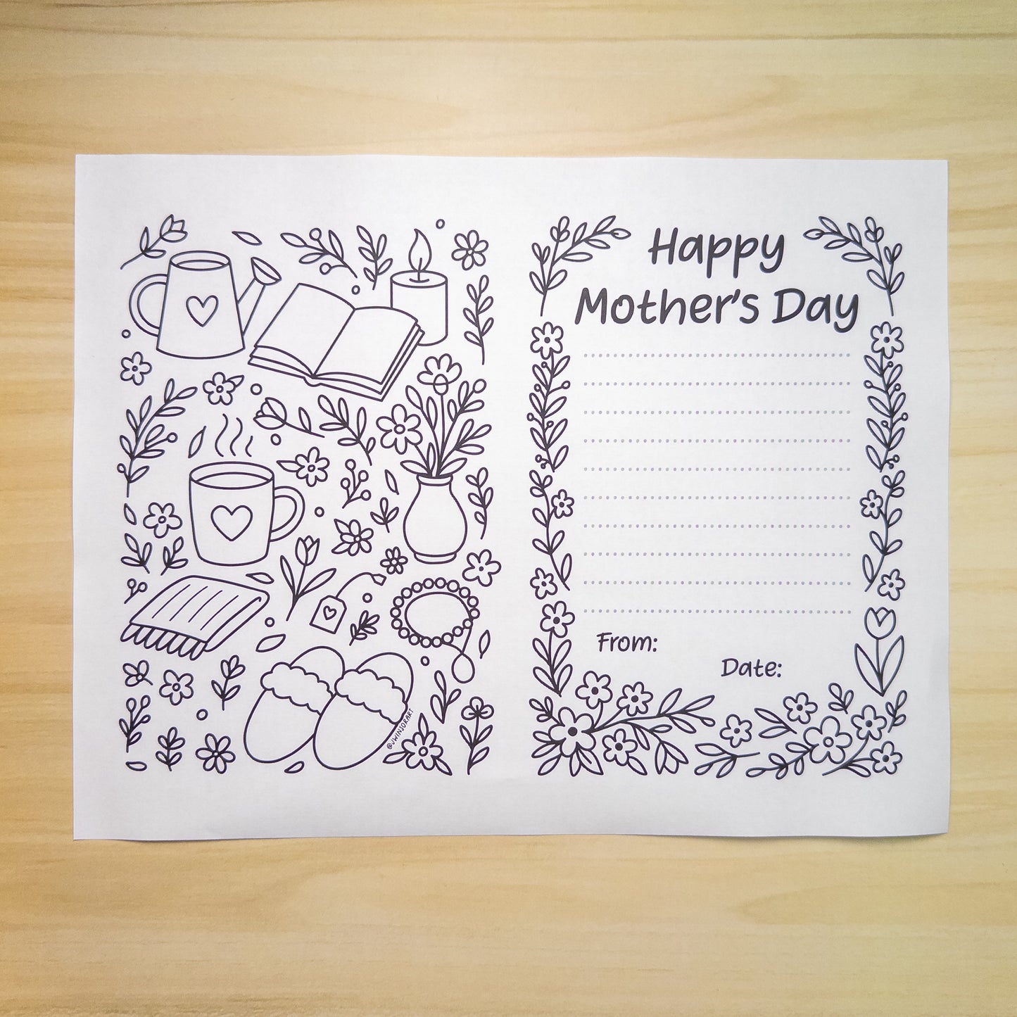 Printable Mother’s Day Card – DIY Coloring Card with Journaling Pages | Instant Download