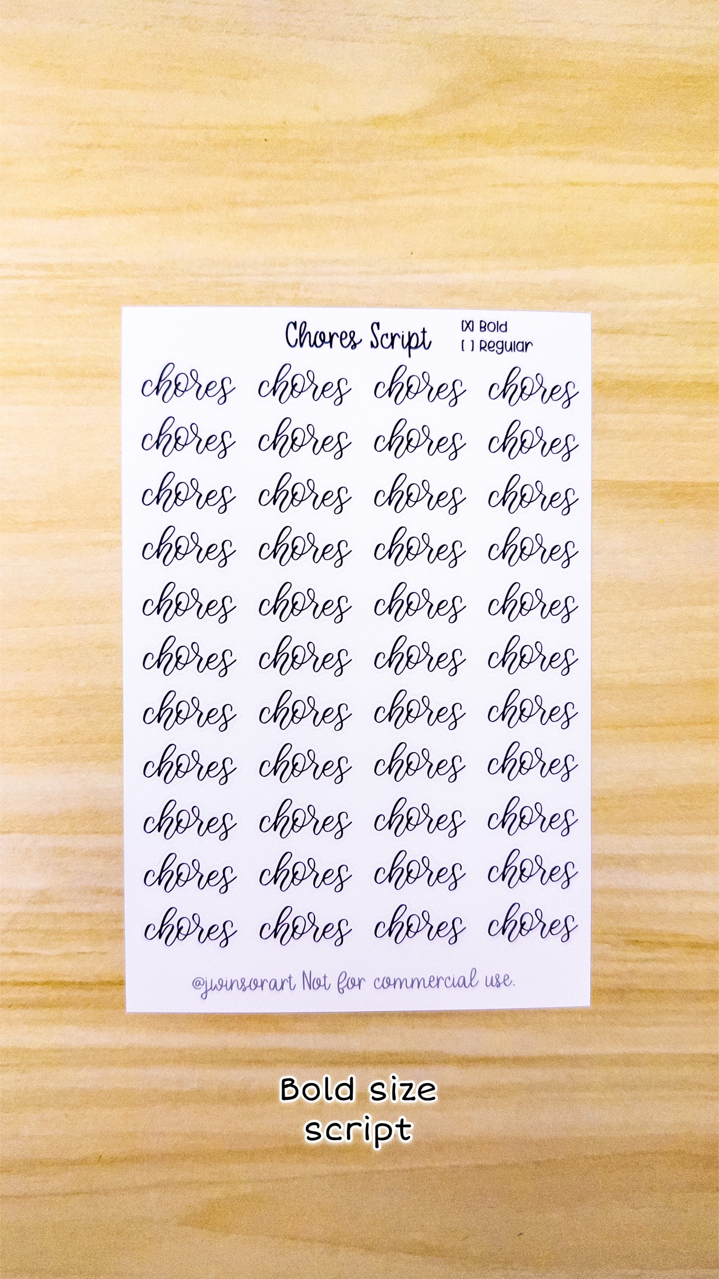 Chores Script Planner Sticker Sheet 44 Stickers Bujo Bullet Journal
