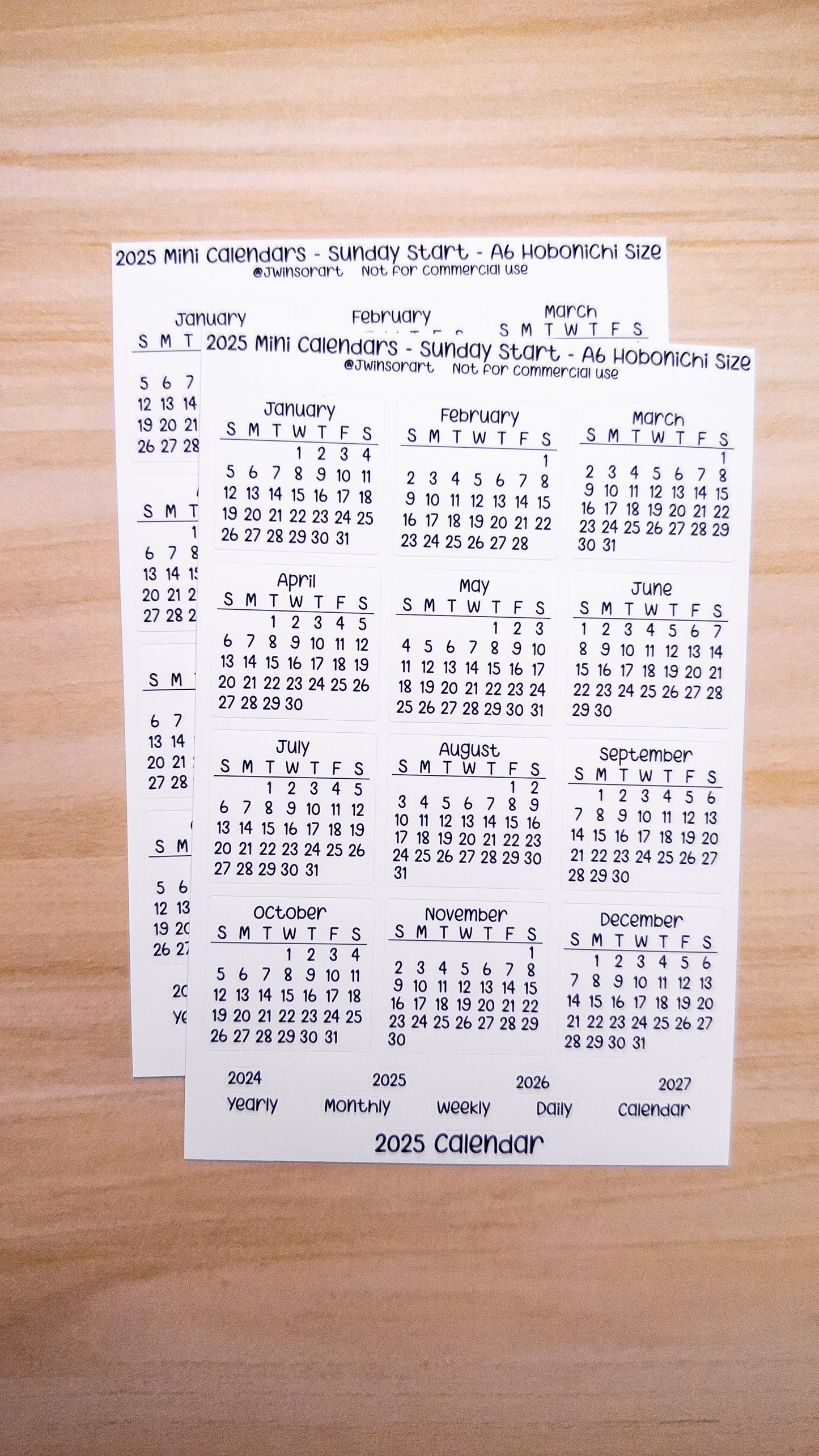 2025 Mini Calendars Hobonichi A5 A6 Weeks Sizes Sunday Start Planner Sticker Sheet Bujo Jan Feb Mar Apr May Jun Jul Aug Sept Oct Nov Dec