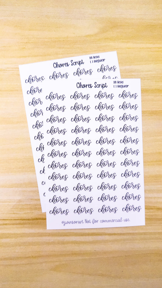 Chores Script Planner Sticker Sheet 44 Stickers Bujo Bullet Journal
