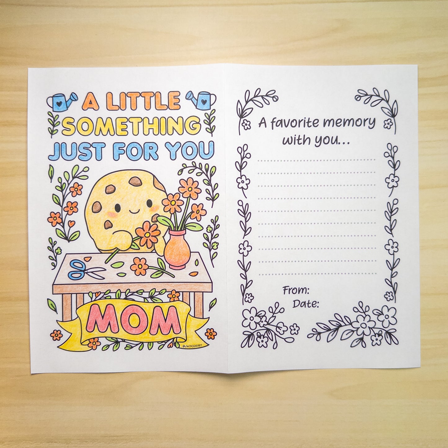 Printable Mother’s Day Card – DIY Coloring Card with Journaling Pages | Instant Download