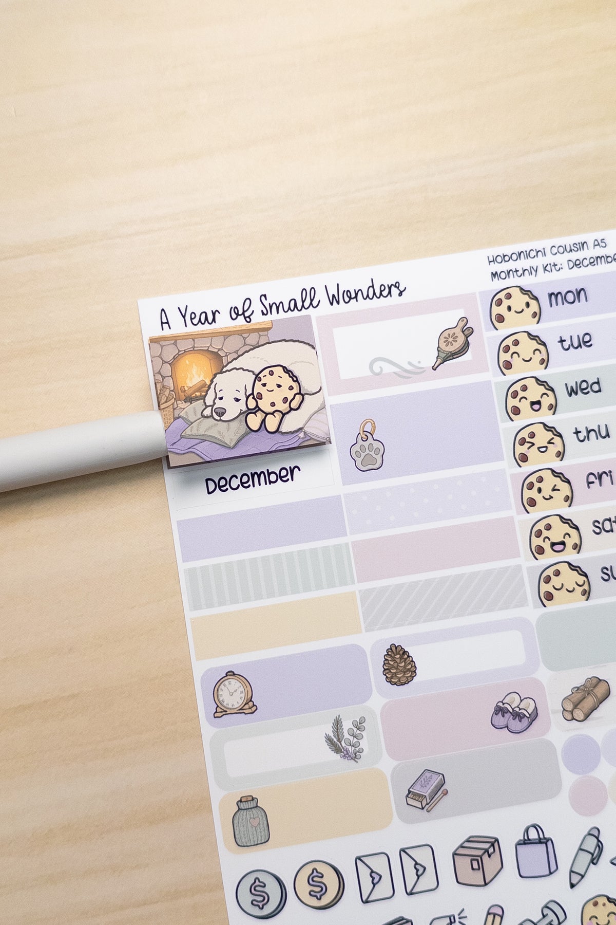 December Hobonichi Monthly Kit – A Year of Small Wonders – By the Fire Cozy Winter Planner Stickers – Cousin A5, A6, Weeks