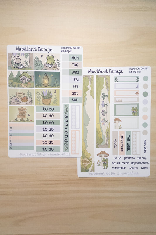 Woodland Cottage Hobonichi Cousin Sticker Kit – Cottagecore Forest Planner Stickers for Weekly Spread, Cute Nature Aesthetic