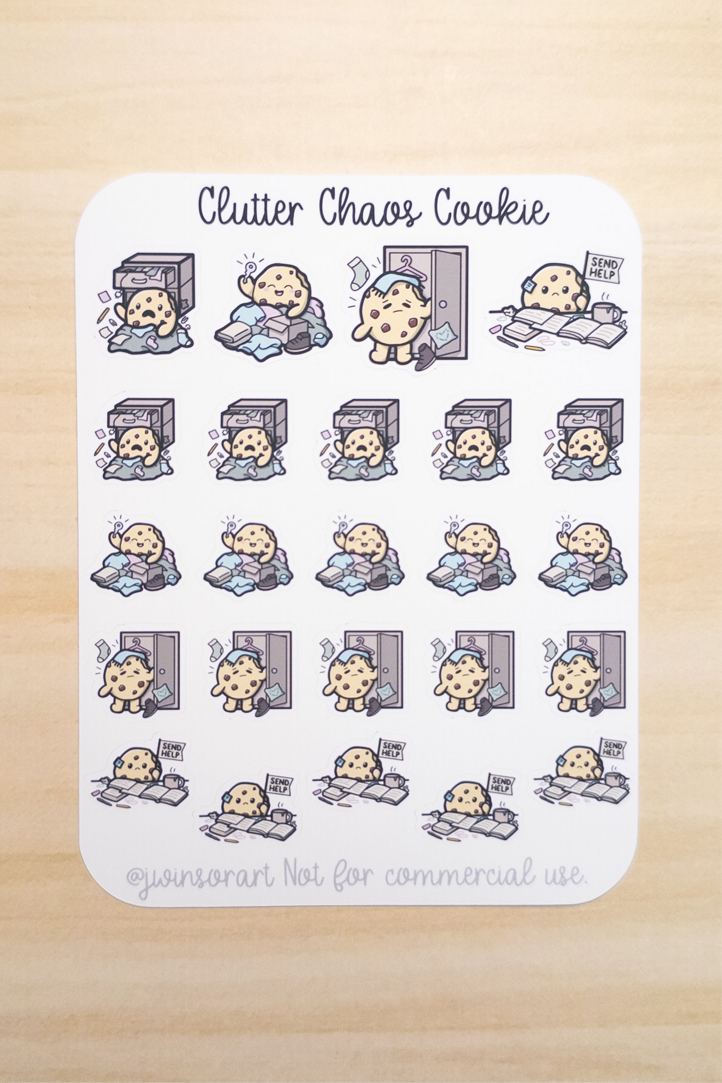 Clutter Chaos Cookie Sticker Sheet – Cute Messy Room Planner Stickers for Hobonichi, Bullet Journal, Scrapbooking