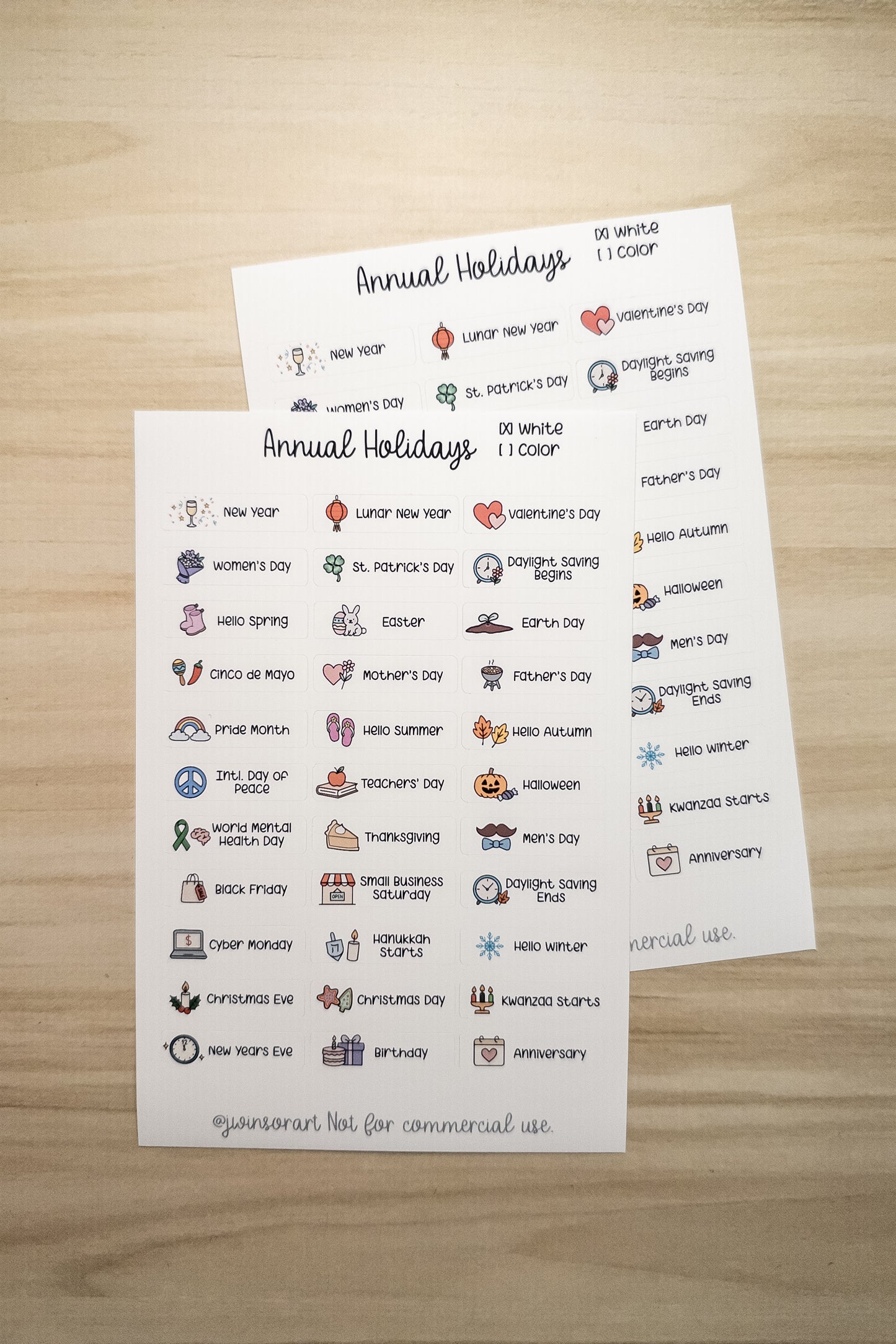 Global Holidays Sticker Sheet – Hobonichi Cousin A5 – Annual Celebrations & Birthdays – White or Color Background
