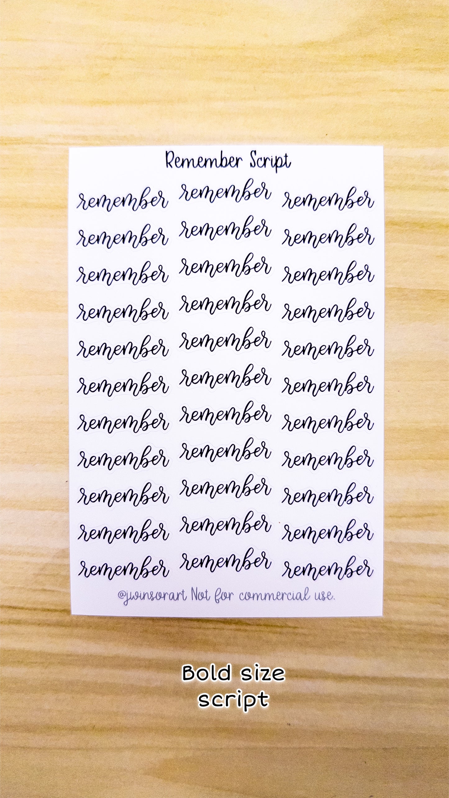 Remember Script Planner Sticker Sheet 33 Stickers Bujo Bullet Journal