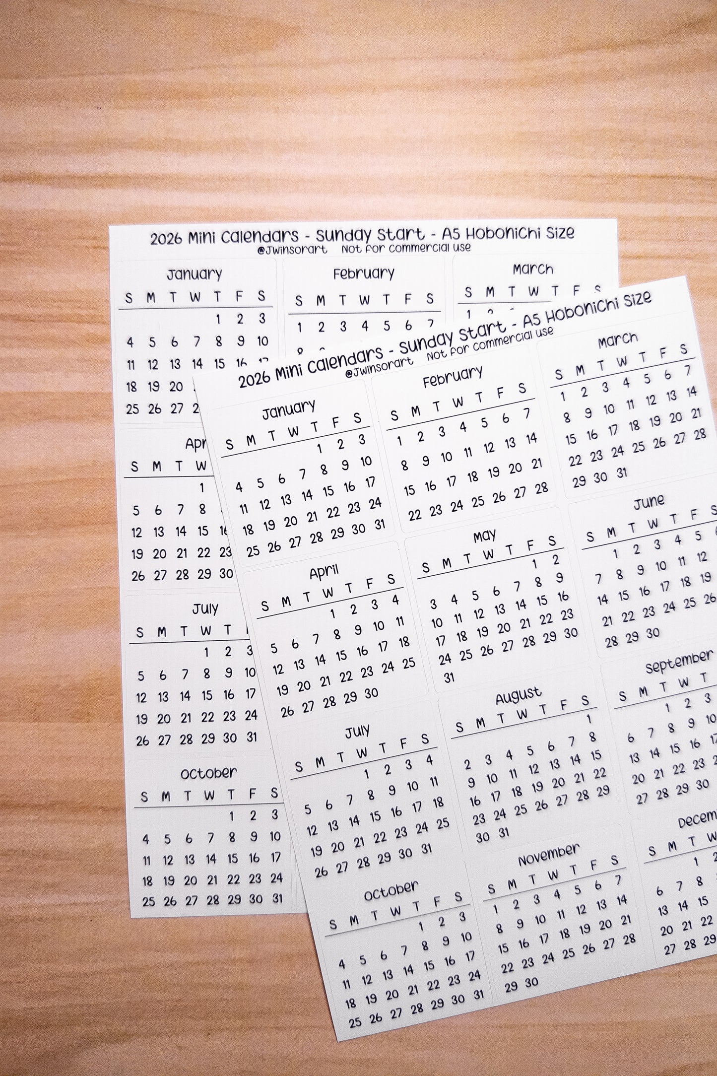 2026 Mini Calendars Hobonichi A5 A6 Weeks Sizes Sunday Start Planner Sticker Sheet Bujo Jan Feb Mar Apr May Jun Jul Aug Sept Oct Nov Dec