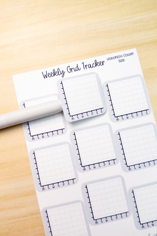 Weekly Grid Tracker Planner Sticker Sheet Hobonichi Cousin A5 Functional Hours Pages Mood Water Steps Monday Start Monochrome
