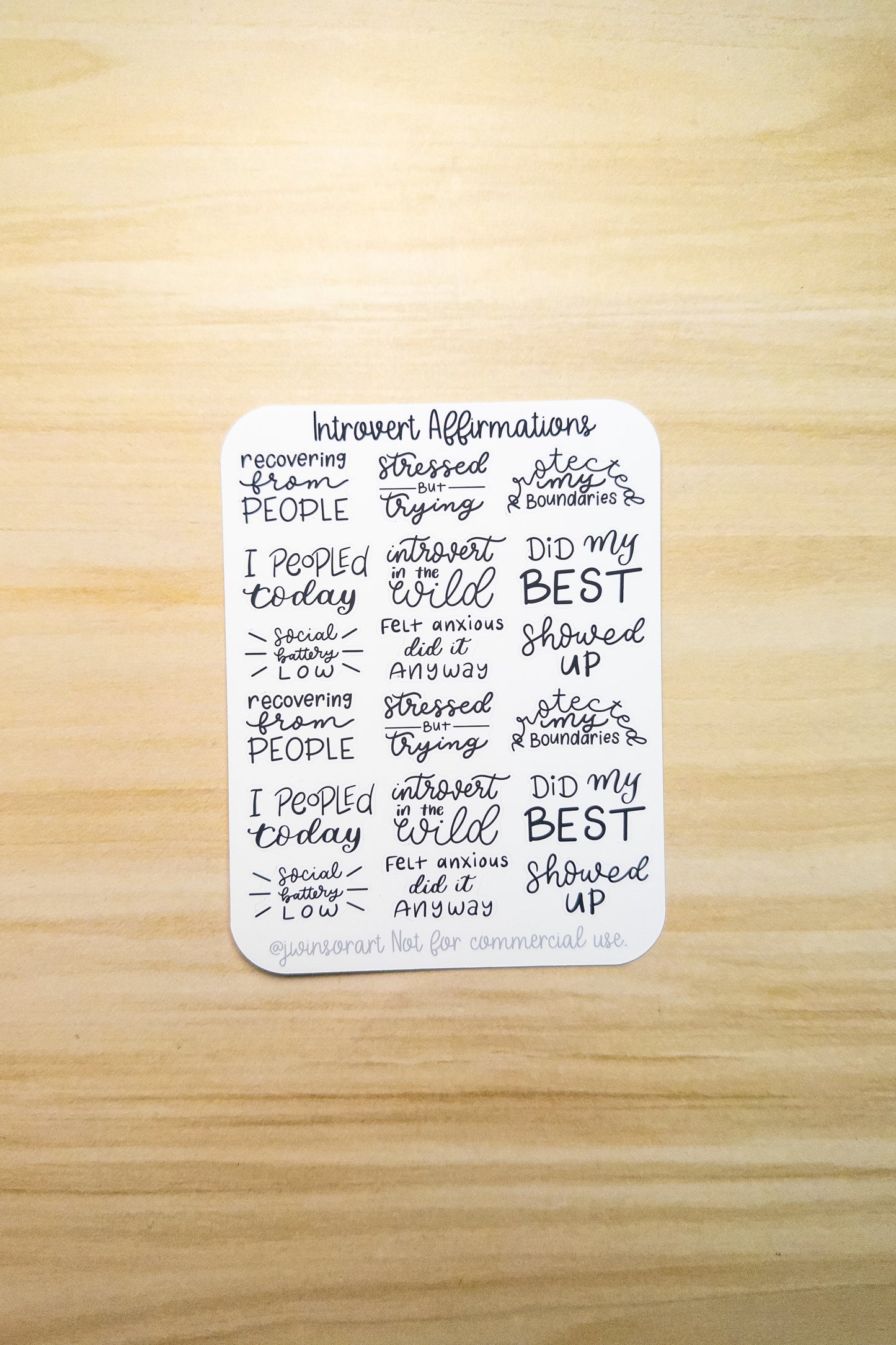 Introvert Affirmations Stickers – Hand Lettered Mental Health Quotes for Planner, Hobonichi, Bullet Journal, Anxiety Relief, Self-Care Script