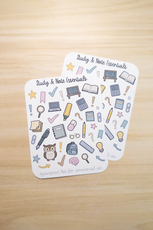 Study & Note Essentials Sticker Sheet – Cute Planner & Journal Stickers for School, Studying, and Note-Taking