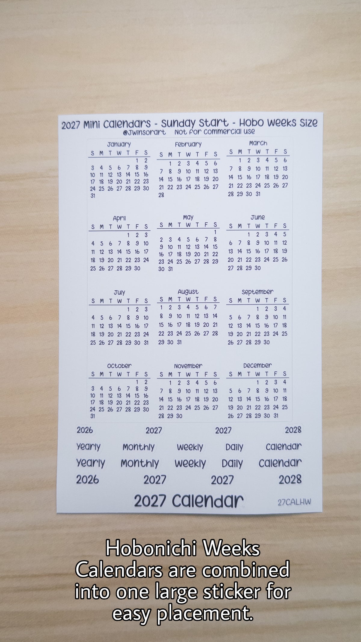 2027 Mini Calendars Hobonichi A5 A6 Weeks Sizes Sunday Start Planner Sticker Sheet Bujo Jan Feb Mar Apr May Jun Jul Aug Sept Oct Nov Dec
