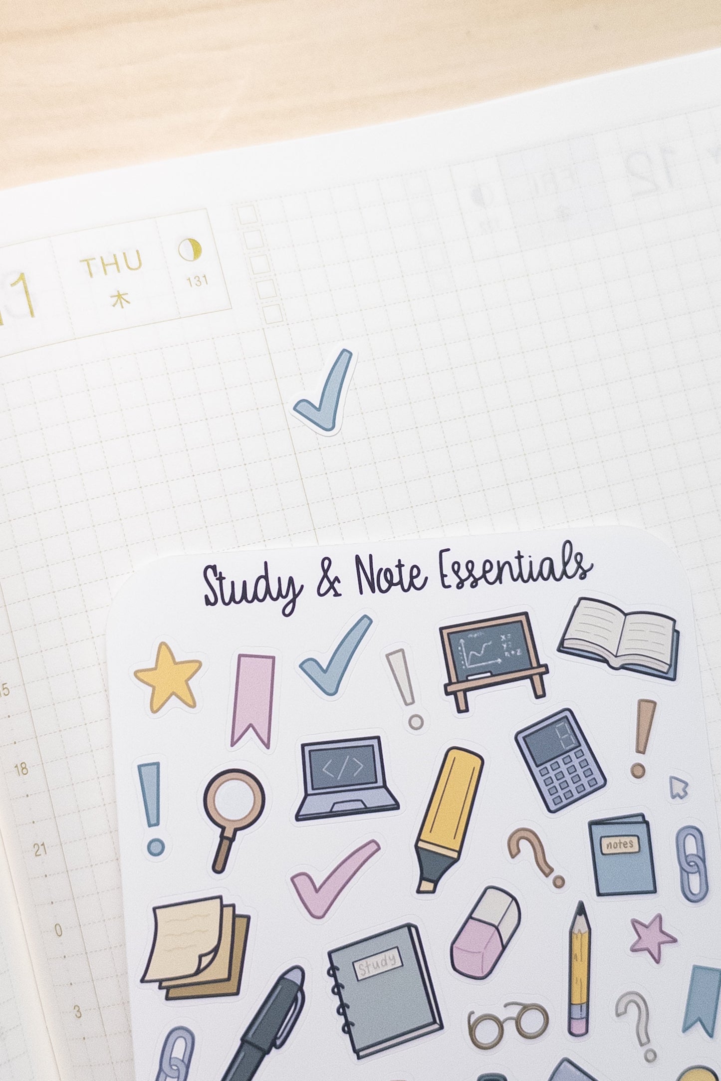 Study & Note Essentials Sticker Sheet – Cute Planner & Journal Stickers for School, Studying, and Note-Taking