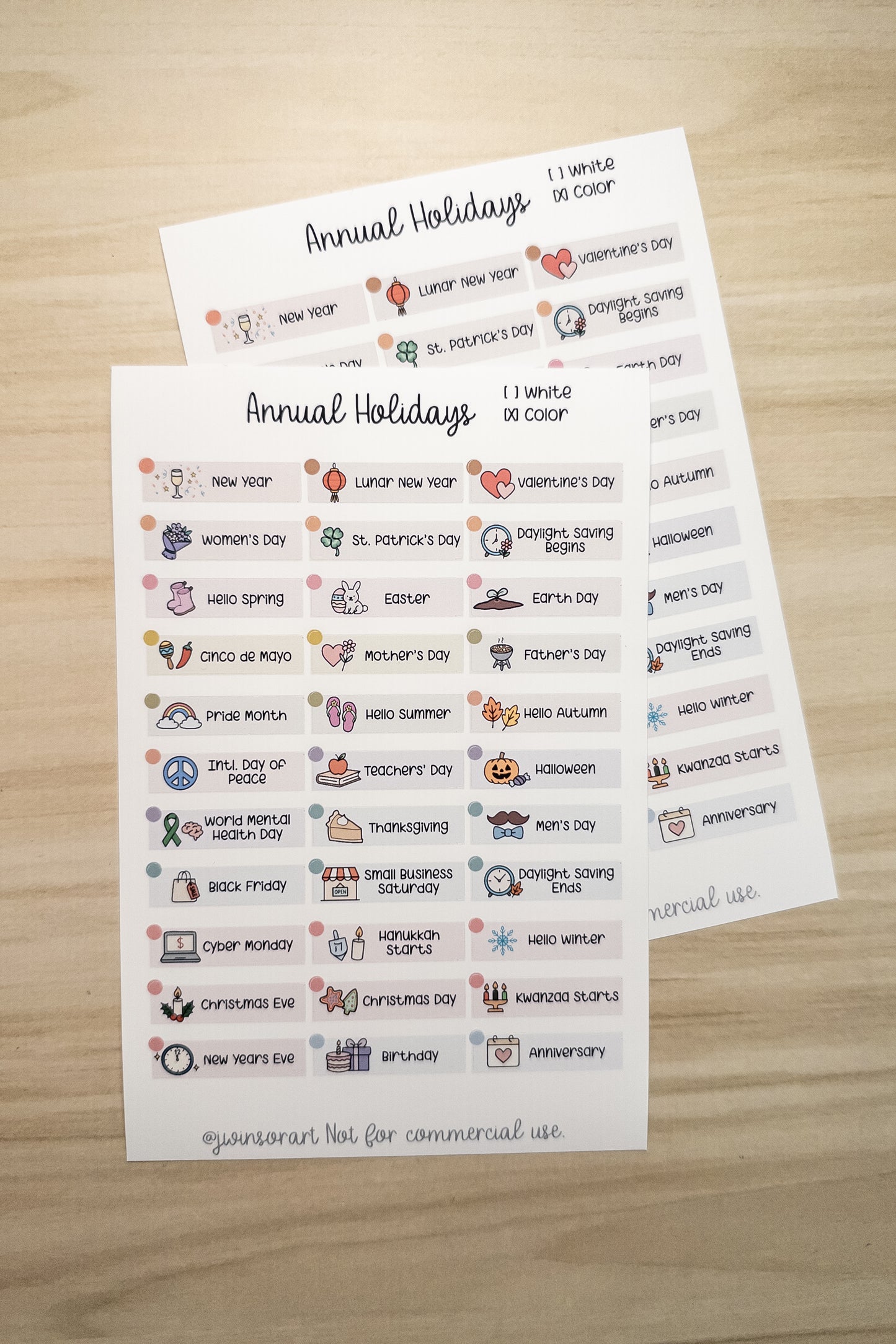 Global Holidays Sticker Sheet – Hobonichi Cousin A5 – Annual Celebrations & Birthdays – White or Color Background