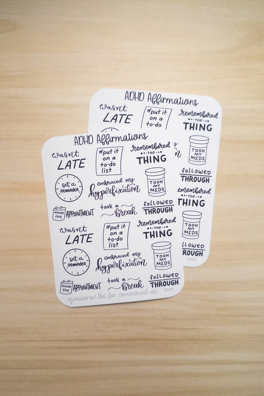 ADHD Affirmations Stickers – Hand Lettered Neurodivergent Quotes for Planner, Hobonichi, Bullet Journal, Executive Function Support