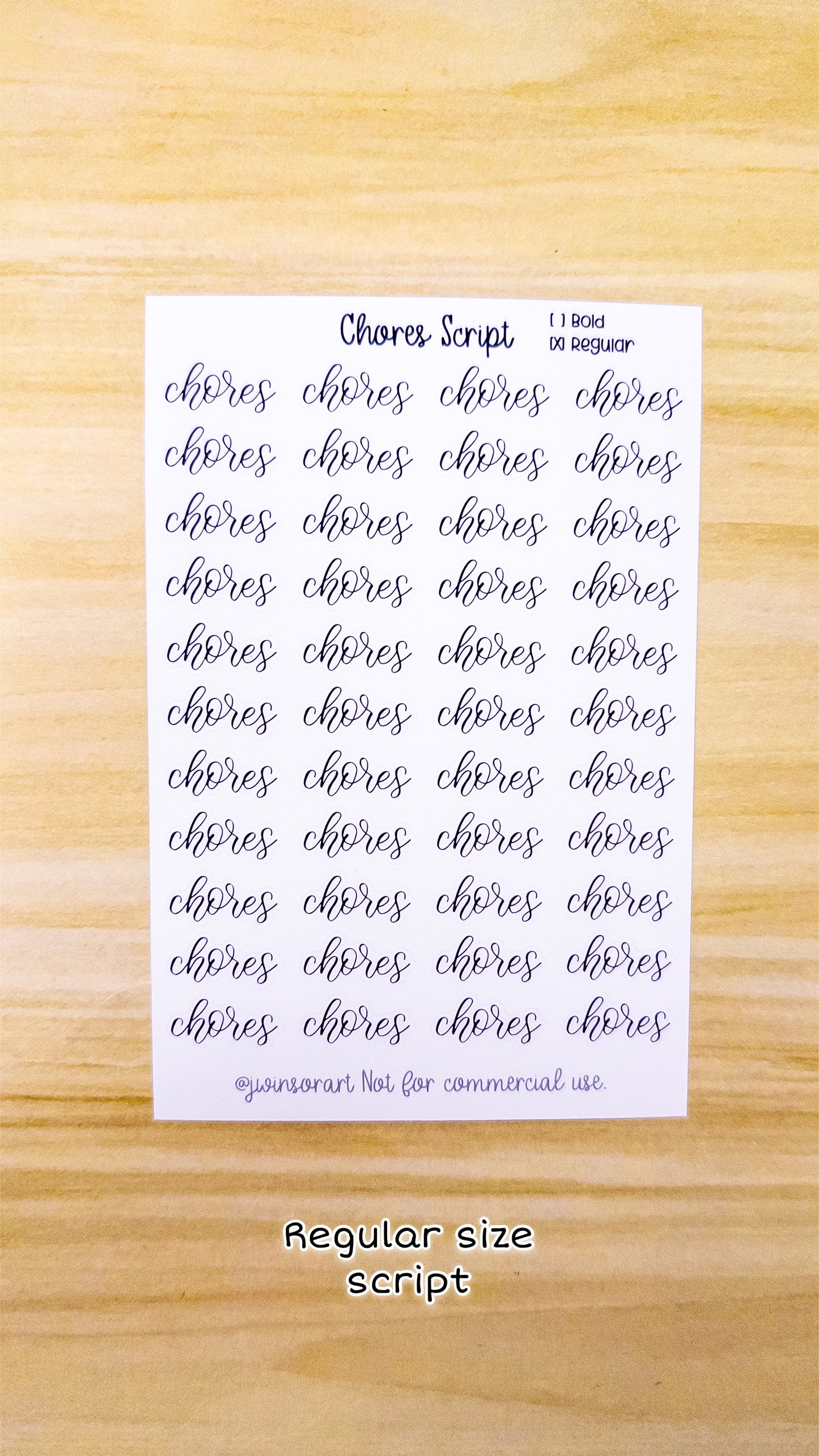 Chores Script Planner Sticker Sheet 44 Stickers Bujo Bullet Journal