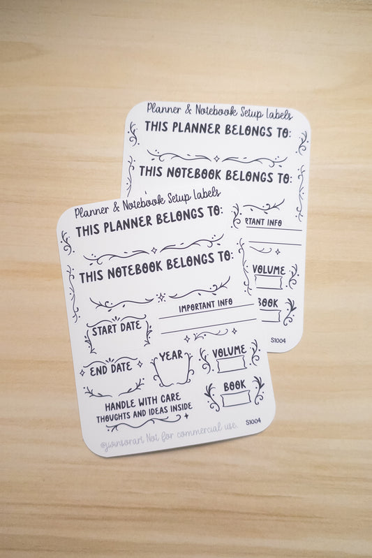 Planner & Notebook Setup Labels – Interior Cover Stickers for Belongs To, Start/End Dates, Year, Volume Tracking, and More
