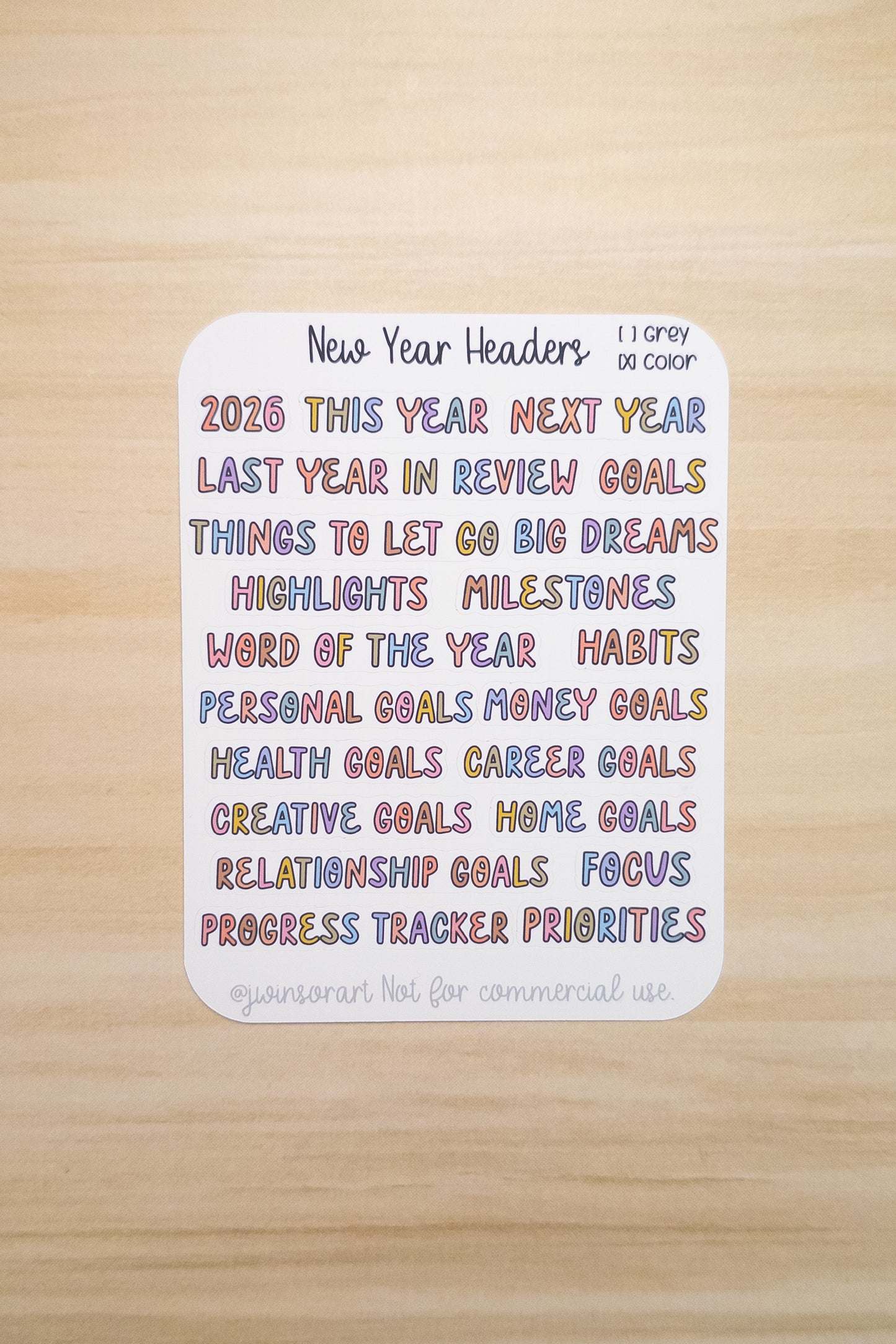 New Year Headers | 2026 Planner Stickers | Goal Setting & Yearly Reflection | Hobonichi Compatible | Neutral & Color Versions