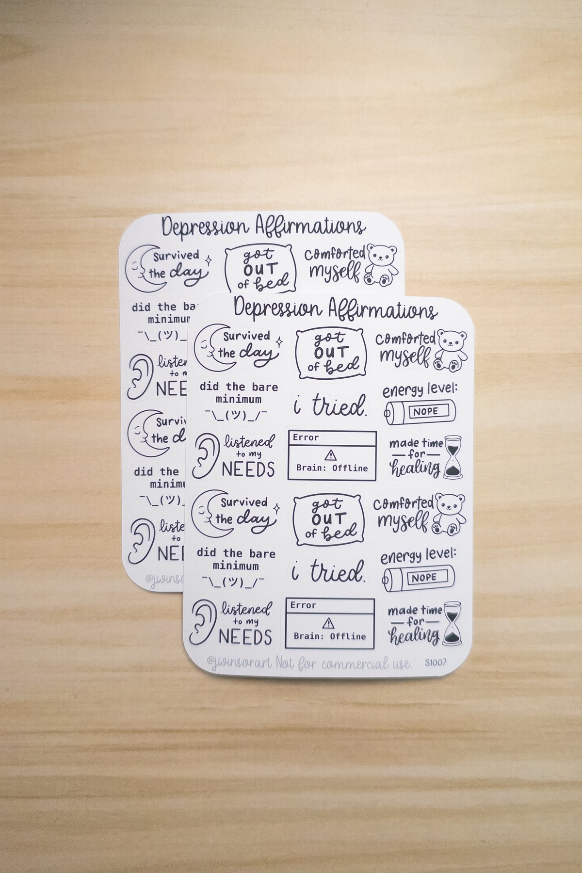 Depression Affirmations Sticker Sheet – Gentle Mental Health Planner Stickers | Black and White Lettering
