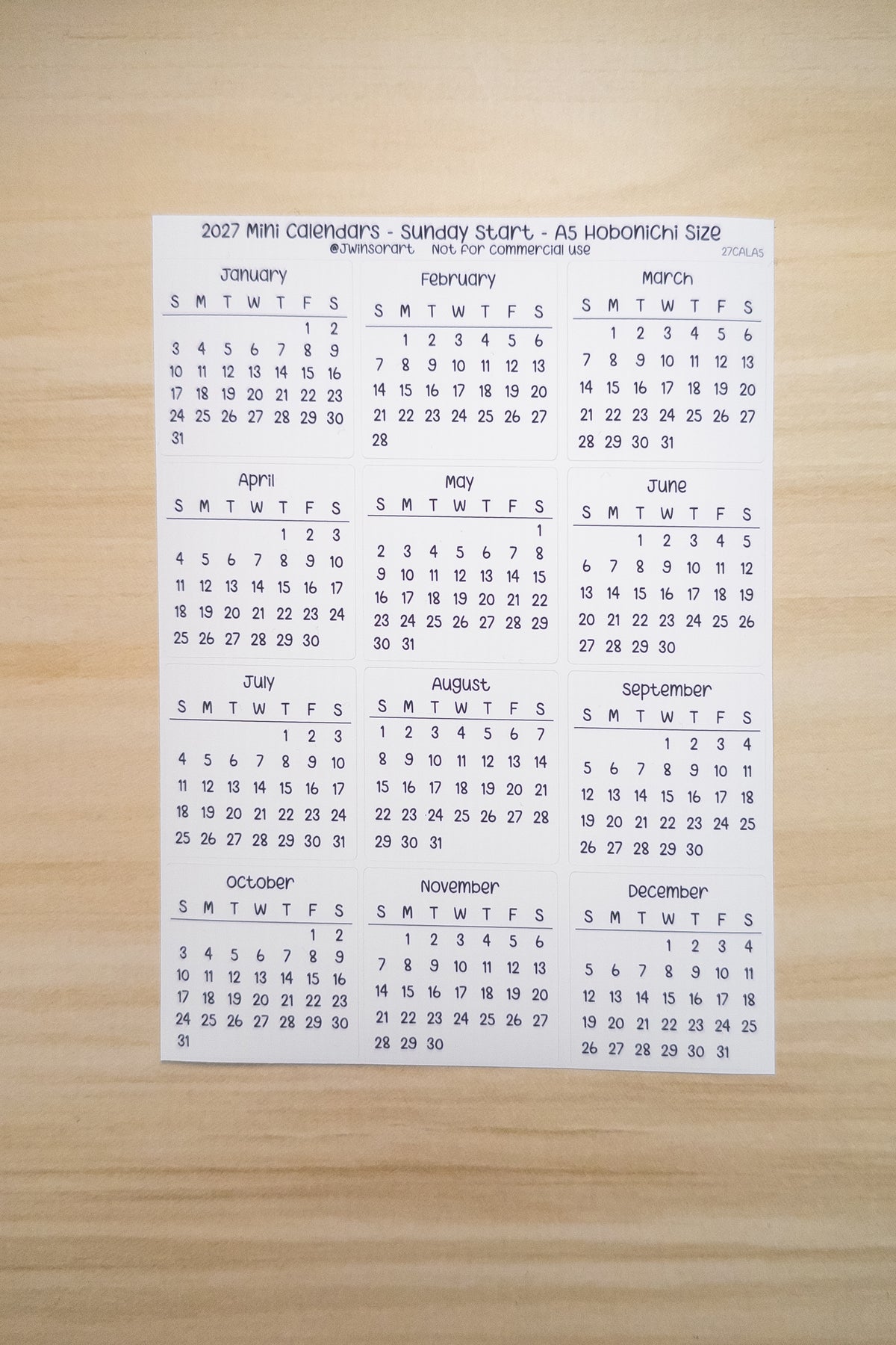 2027 Mini Calendars Hobonichi A5 A6 Weeks Sizes Sunday Start Planner Sticker Sheet Bujo Jan Feb Mar Apr May Jun Jul Aug Sept Oct Nov Dec