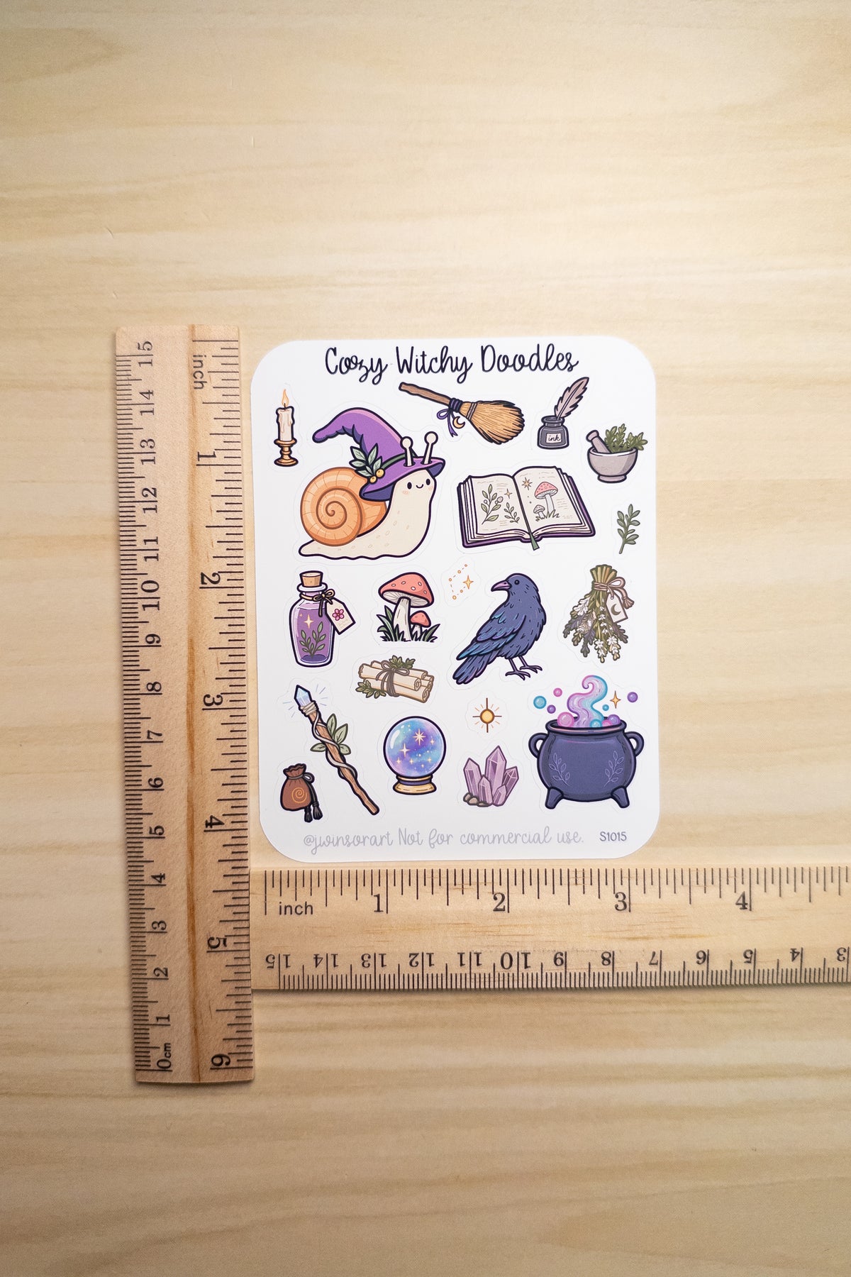 Cozy Witchy Doodles Sticker Sheet, Witch Stickers, Magical Planner, Potion Mushroom Raven Crystal Ball, Cute Fall Spooky Season