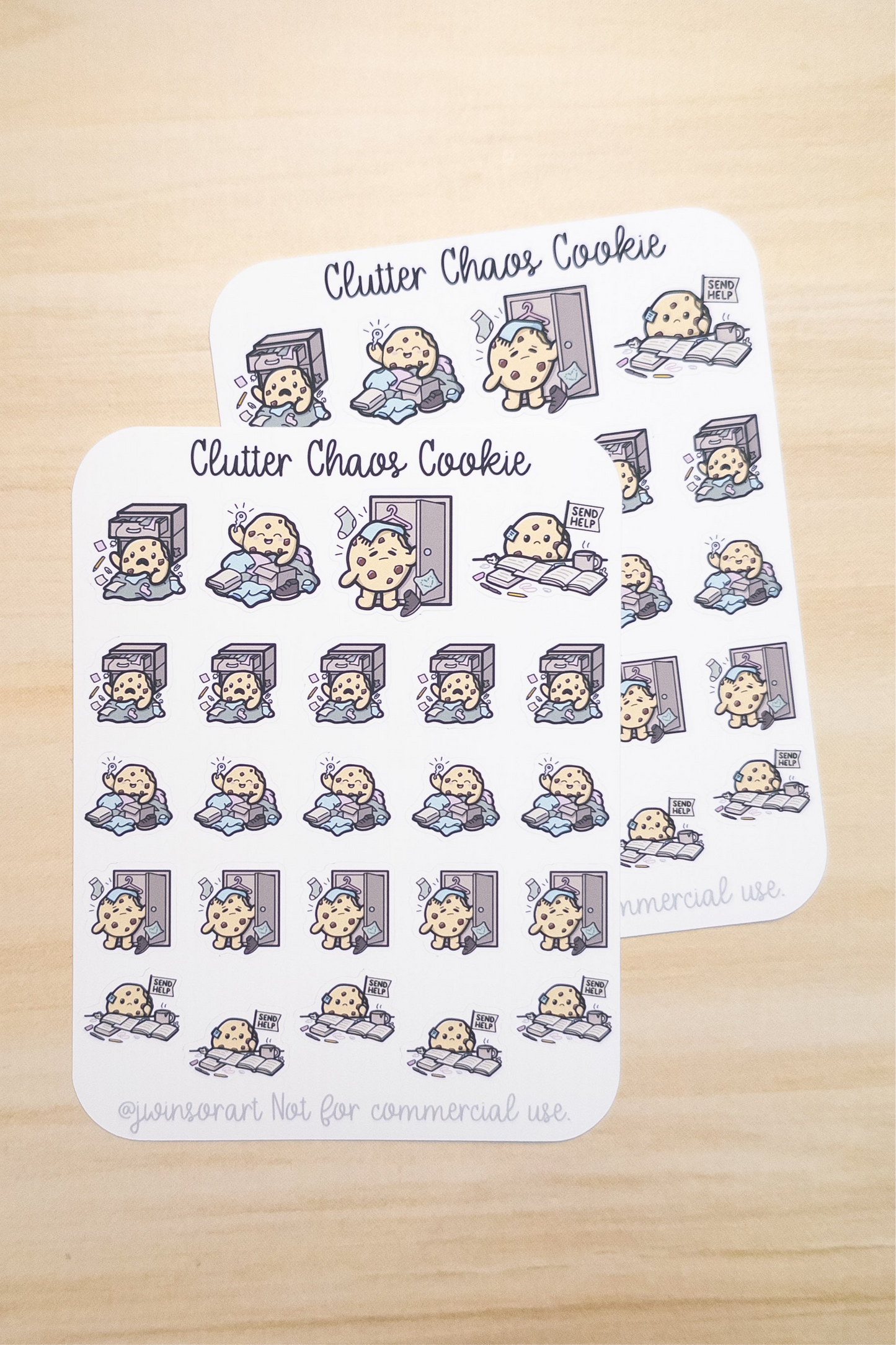Clutter Chaos Cookie Sticker Sheet – Cute Messy Room Planner Stickers for Hobonichi, Bullet Journal, Scrapbooking