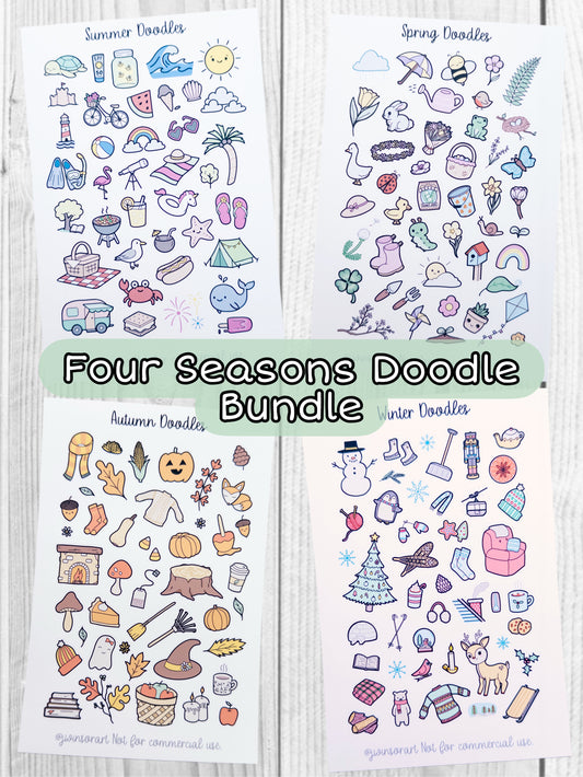 All Four Seasons Doodle Bundle Winter Spring Summer Fall Autumn