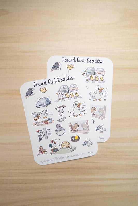 Absurd Birds Sticker Sheet | Funny Bird Doodles for Planners, Journals & Scrapbooking