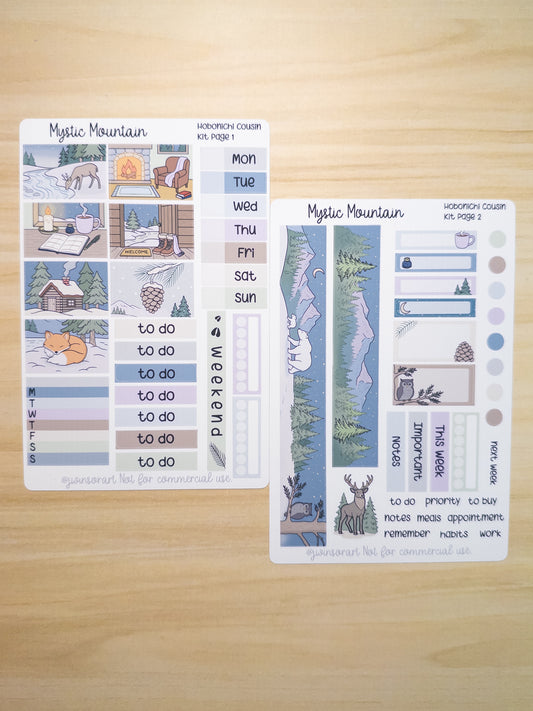 Mystic Mountain Hobonichi Cousin Sticker Kit – Cozy Winter Cabin Planner Stickers for Weekly Spread, Cute Nature & Forest Aesthetic