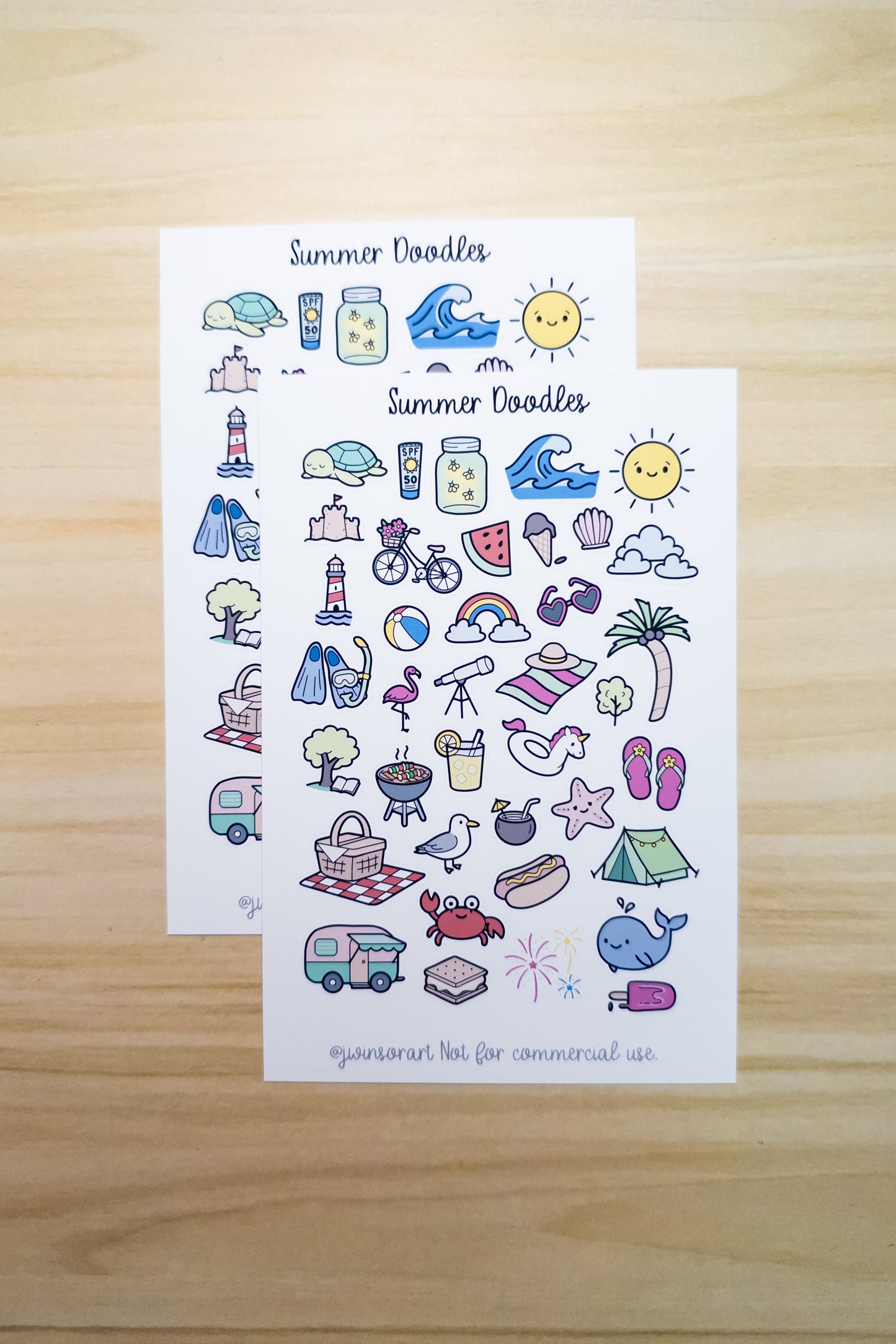 Summer Doodles Deco Planner Sticker Sheet Sun Ocean Picnic Crab Flamingo Seagull Lighthouse Grill Bujo Cute Kawaii