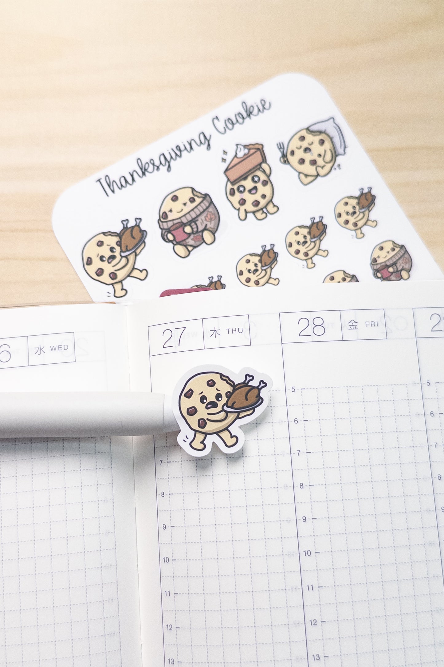 Thanksgiving Planner Stickers – Cute Cookie Character, Fall Journal Stickers, Food Coma Pie Turkey Autumn Kawaii Stickers