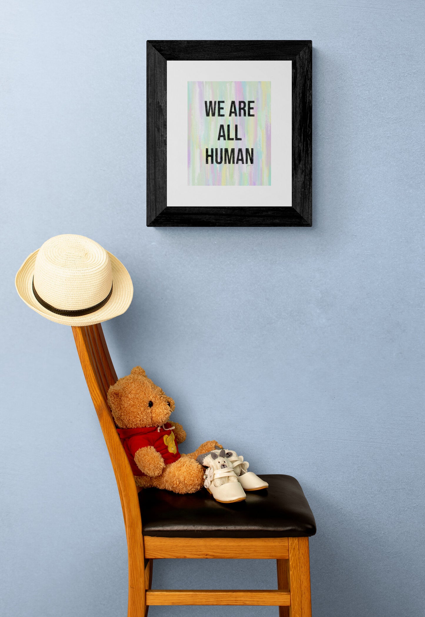 We Are All Human Inspirational Giclée Art Print 8” x 10” with Colorful Abstract Background