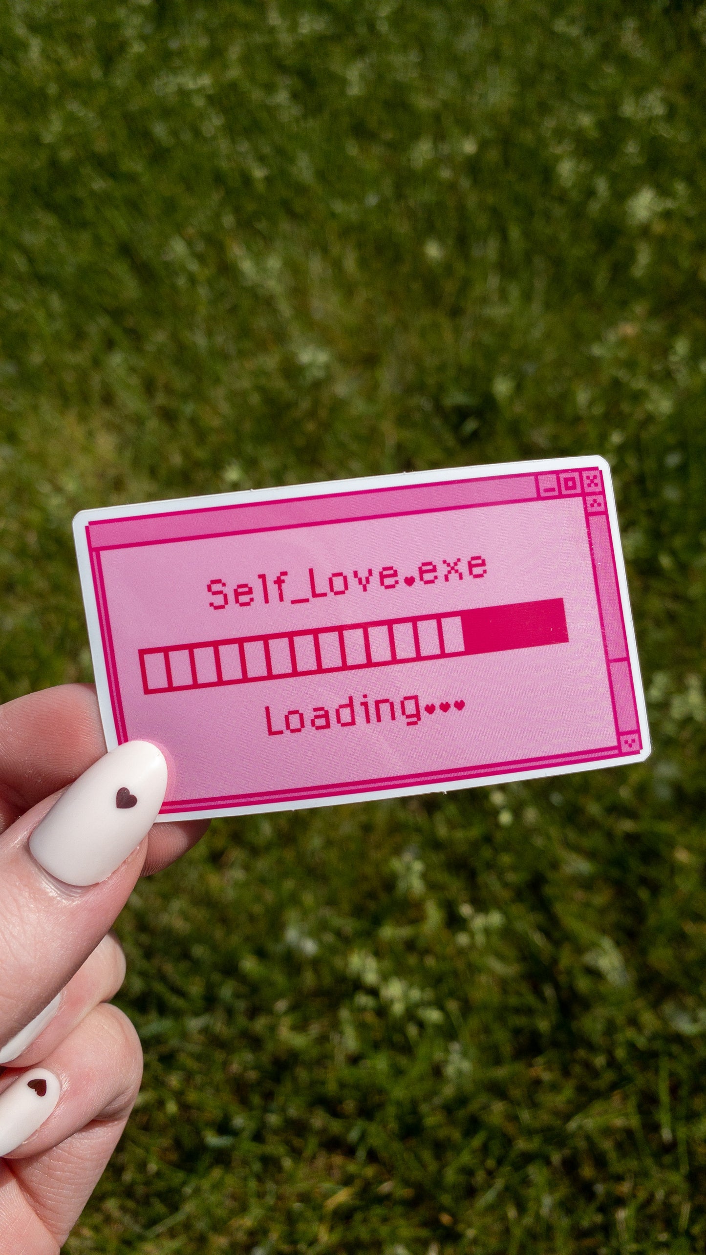 Self Love Loading Retro Pink Hearts Vinyl Glossy Sticker 3 inch
