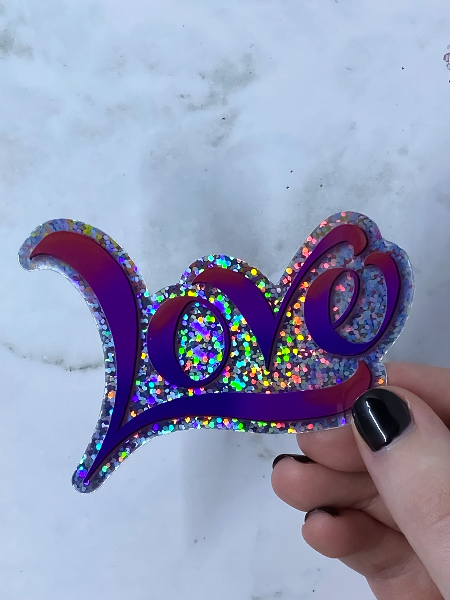 Love Holographic Glitter Sticker 3.5 inch