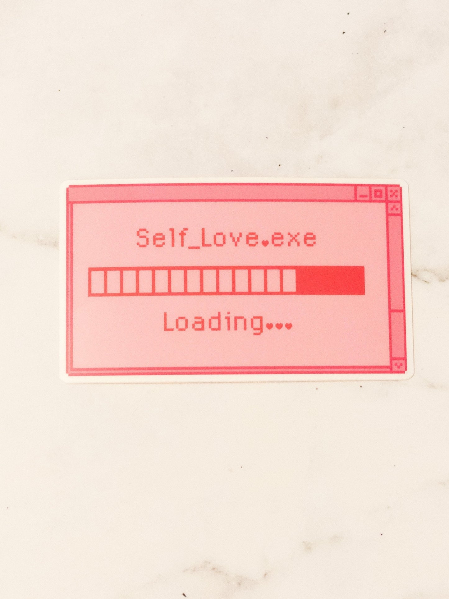 Self Love Loading Retro Pink Hearts Vinyl Glossy Sticker 3 inch