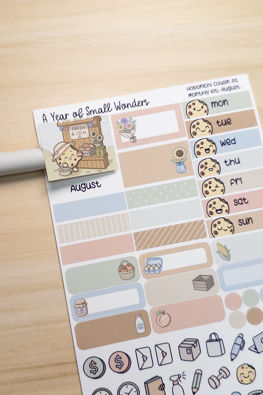 August Hobonichi Monthly Kit – A Year of Small Wonders – Roadside Farm Stand Planner Stickers – Cousin A5, A6, Weeks