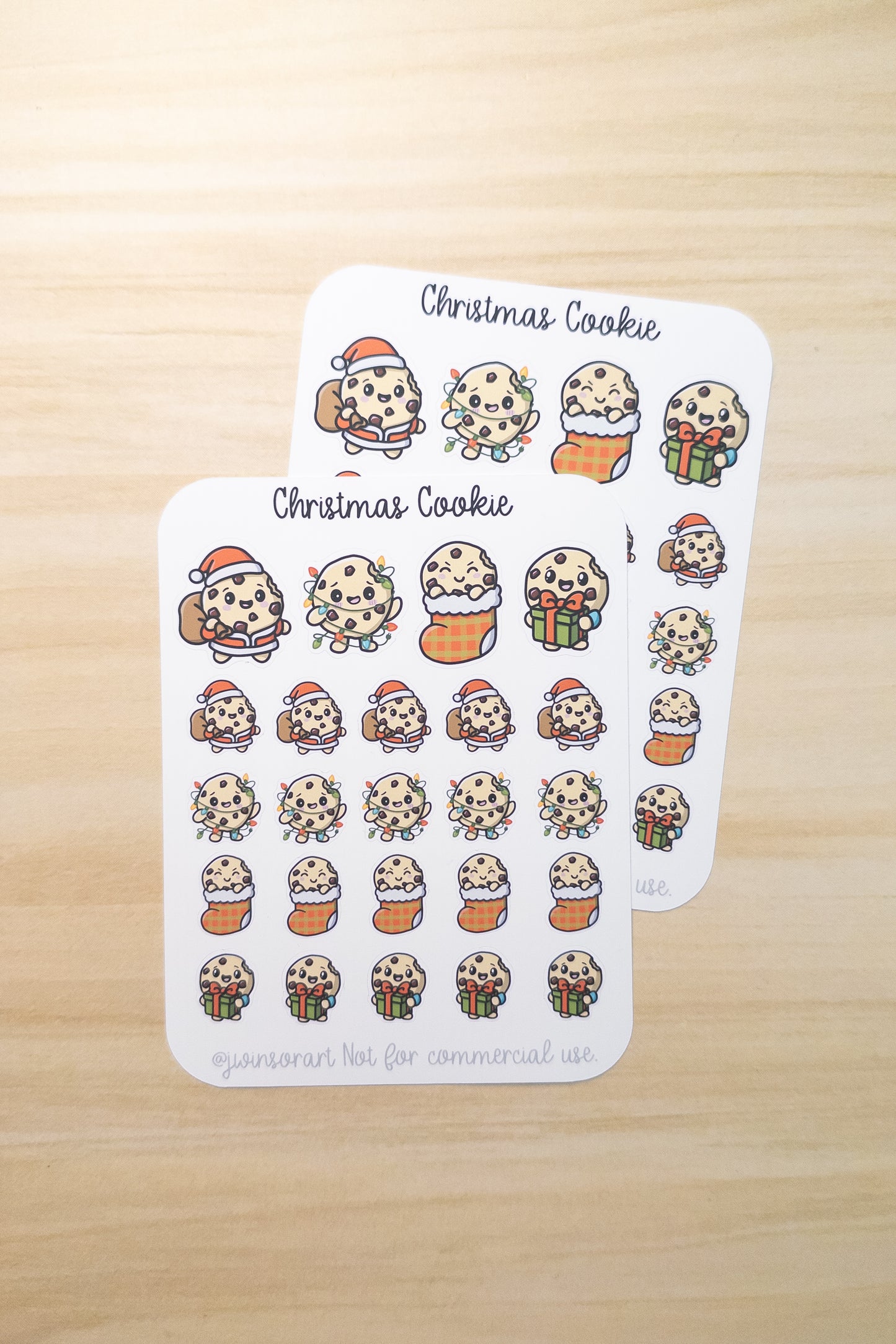 Christmas Cookie Stickers – Cute Holiday Planner Stickers, Kawaii Cookie Character, Santa, Gift, Stocking, Lights – Hobonichi, Journal, Scrapbook