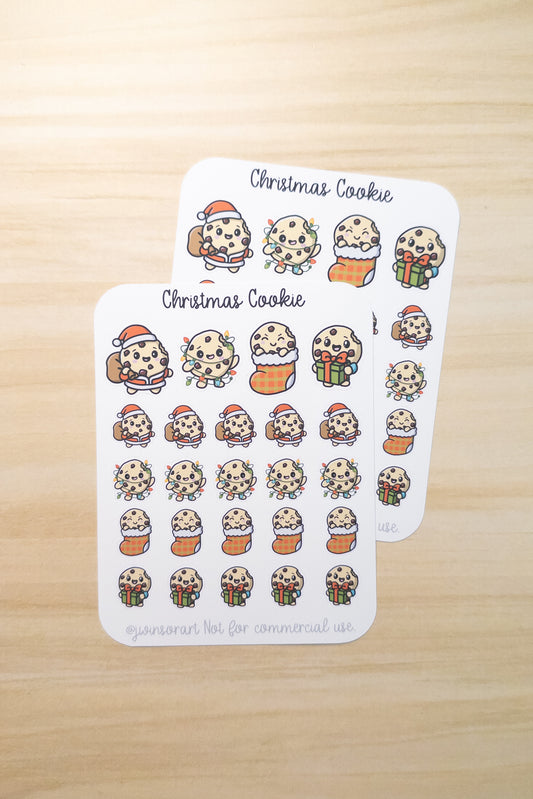 Christmas Cookie Stickers – Cute Holiday Planner Stickers, Kawaii Cookie Character, Santa, Gift, Stocking, Lights – Hobonichi, Journal, Scrapbook