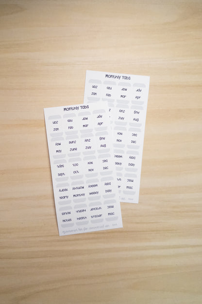 Monthly Tabs – Minimal Planner Labels for Hobonichi, Journals, and Notebooks (Months + Extras)