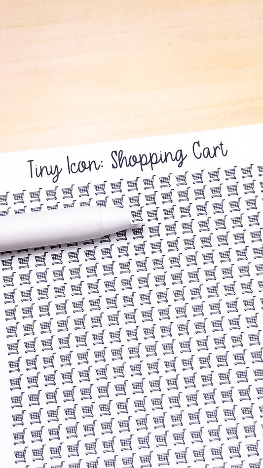 Tiny Icon: Shopping Cart Doodle Functional Sticker Sheet 5 mm Square Shopping Spending Budget Groceries Cash Trolley Bujo