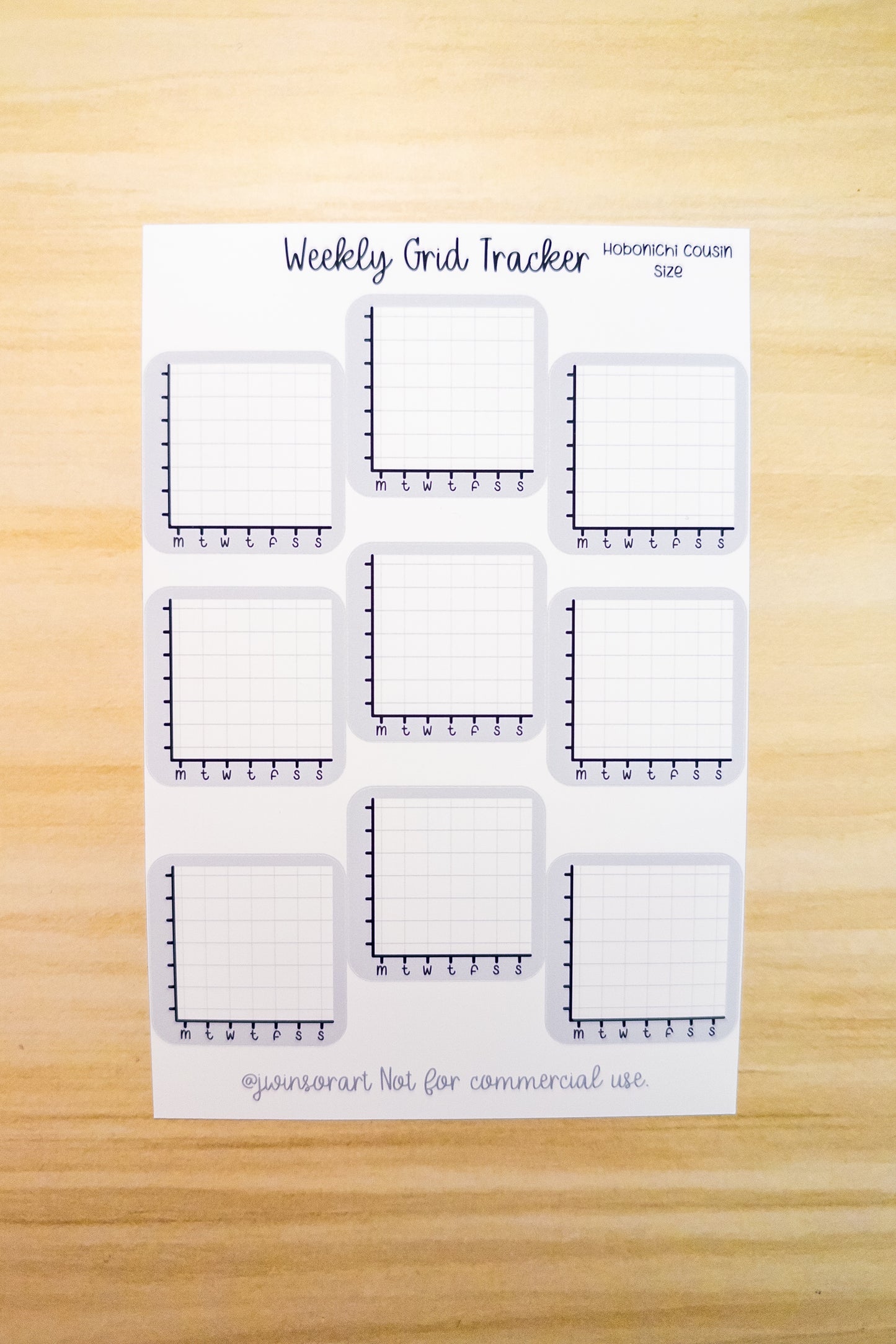 Weekly Grid Tracker Planner Sticker Sheet Hobonichi Cousin A5 Functional Hours Pages Mood Water Steps Monday Start Monochrome