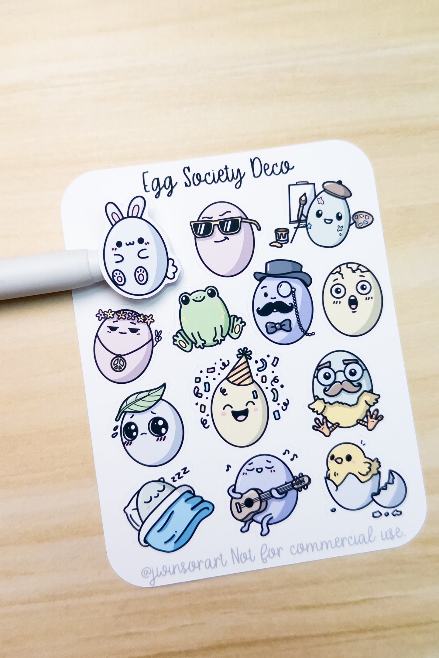 Easter Egg Society Deco Planner Sticker Sheet Cute Kawaii Simple Art Spring Bunny Frog Silly Chick Hatching Eggshell Artist Hippie Musician Dapper Chicken