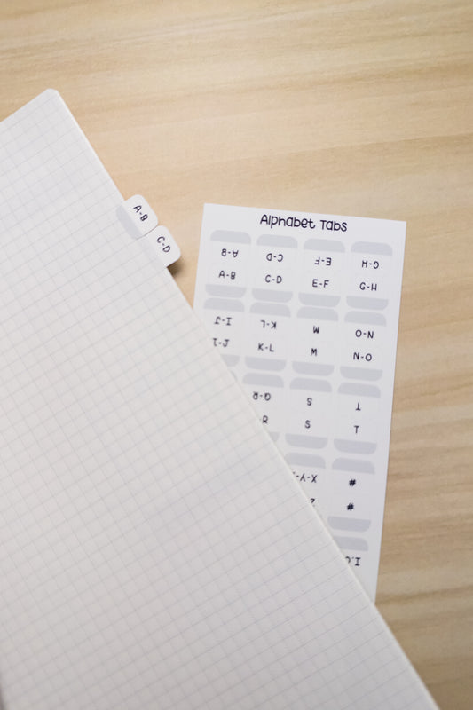 Alphabet Contact Tabs – Minimal A-Z Planner Labels for Hobonichi, Journals, and Address Books (20 Tabs)