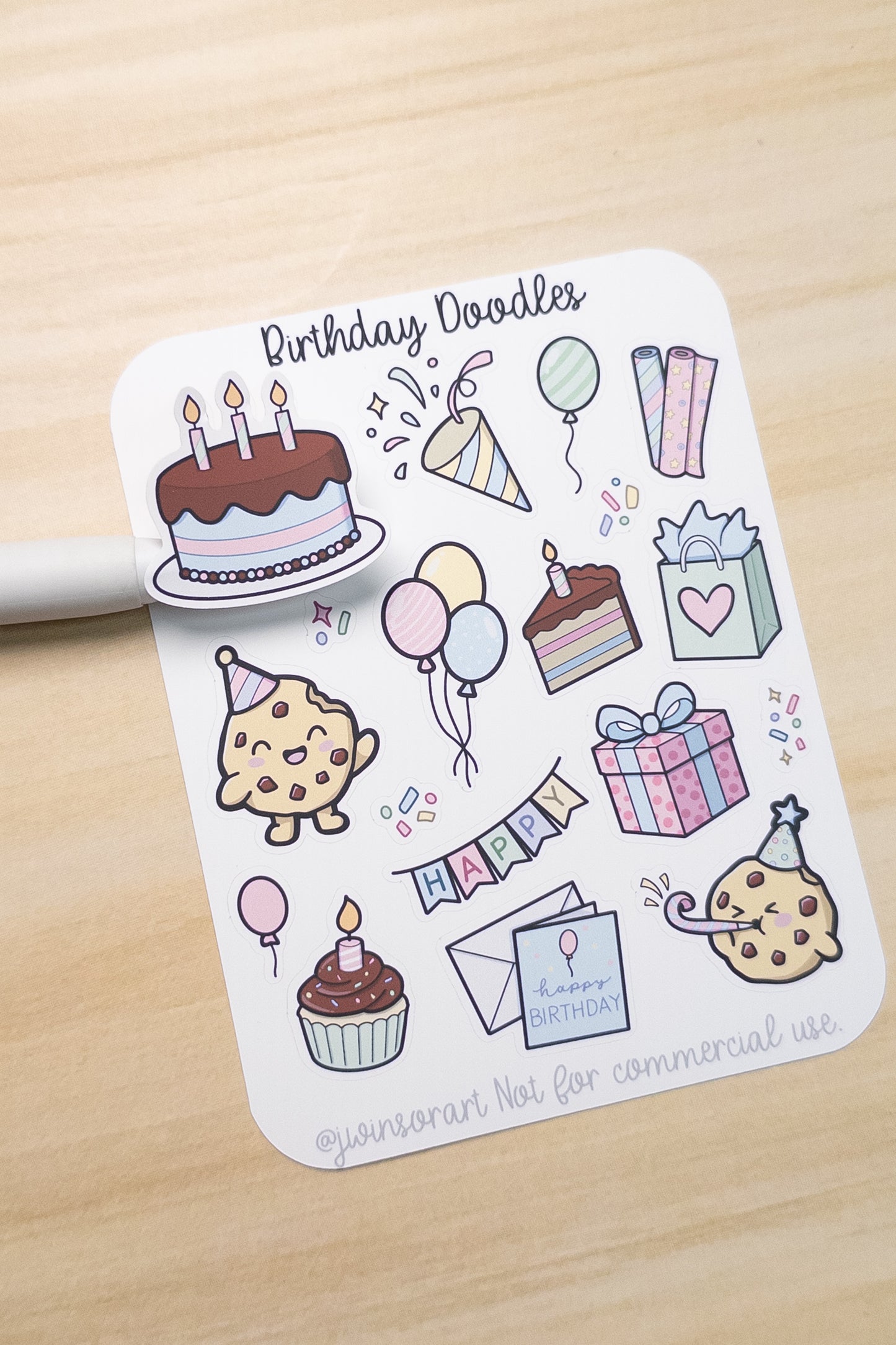 Birthday Doodles Stickers | Cookie Character Birthday Planner Stickers | Pastel Birthday Icons for Journals & Scrapbooking