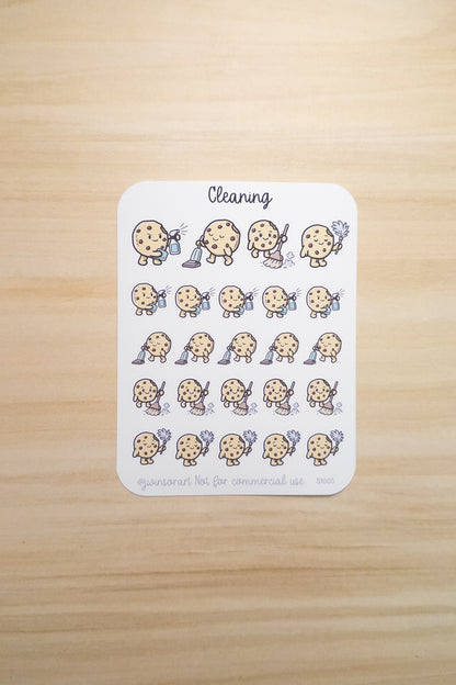 Cleaning Cookie Planner Stickers | Vacuum, Sweep, Dust & Wipe | Cozy Chore Stickers for Hobonichi & Planners
