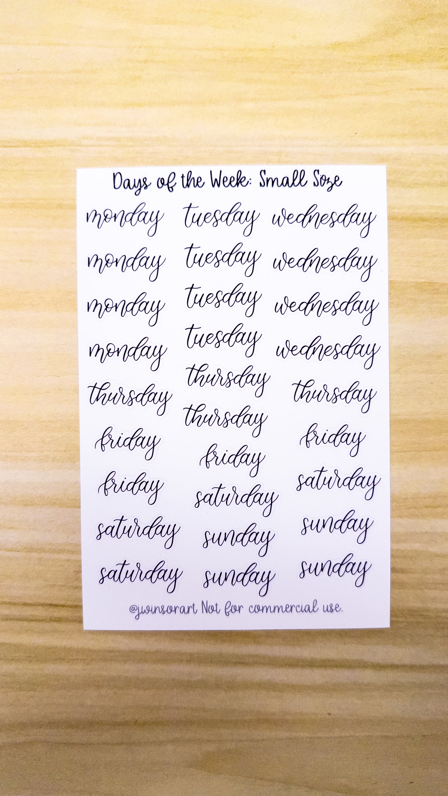 Days of the Week Planner Sticker Sheet Bujo Bullet Journal