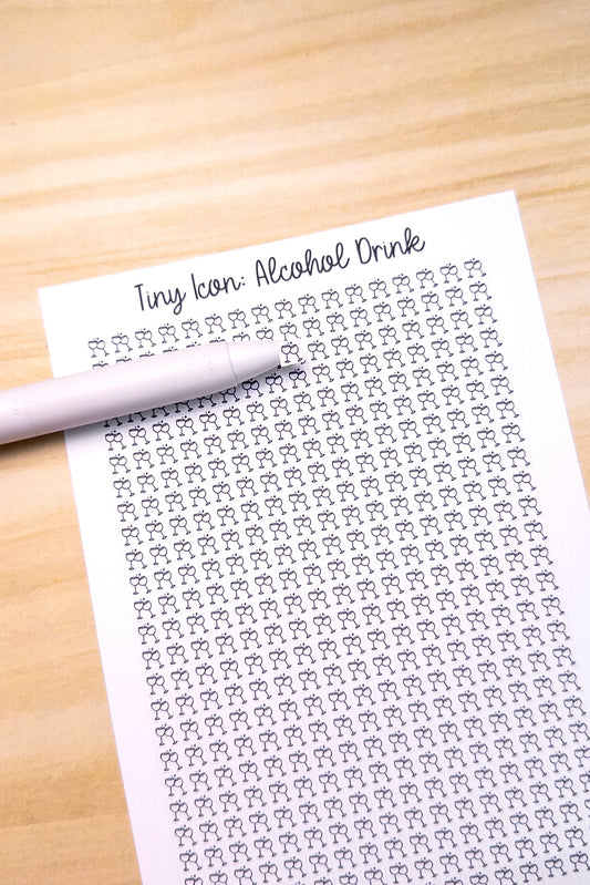 Tiny Icon: Alcohol Drink Party Celebration Wine Booze Tracker Doodle Functional Sticker Sheet 5 mm Square Bujo Line Art Style