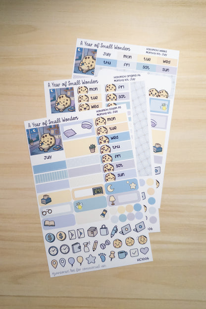 July Hobonichi Monthly Kit – A Year of Small Wonders – Summer Night Reading Planner Stickers – Cousin A5, A6, Weeks