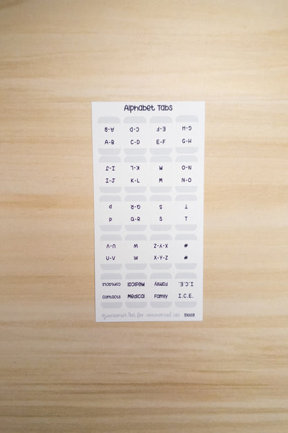 Alphabet Contact Tabs – Minimal A-Z Planner Labels for Hobonichi, Journals, and Address Books (20 Tabs)